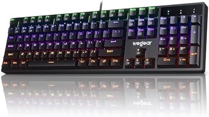 wegear Mechanical Gaming Keyboard with Blue Switch, 104-Key Full Size RGB Backlit Wired Keyboard