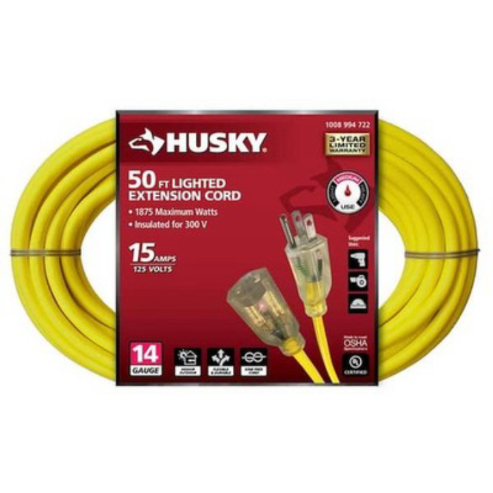 Husky 50' Extension Cord with Triple Tap Outlet and Lighted End