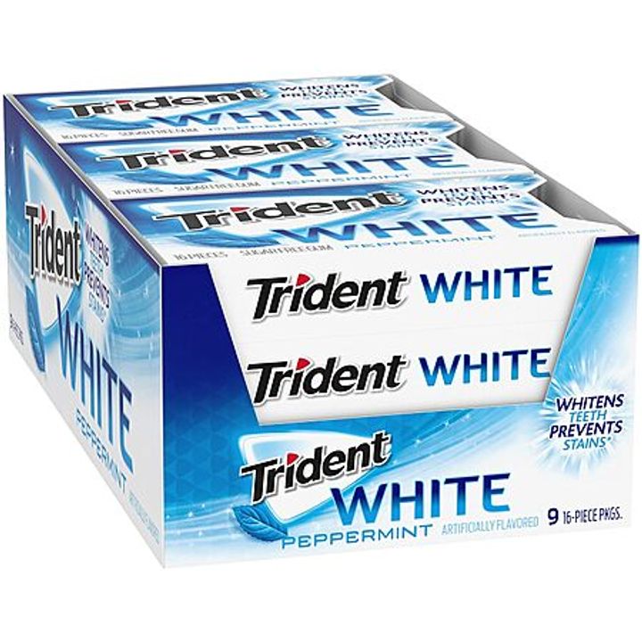 9-Pack Trident White Sugar Free Gum Peppermint (16 Pieces Each)