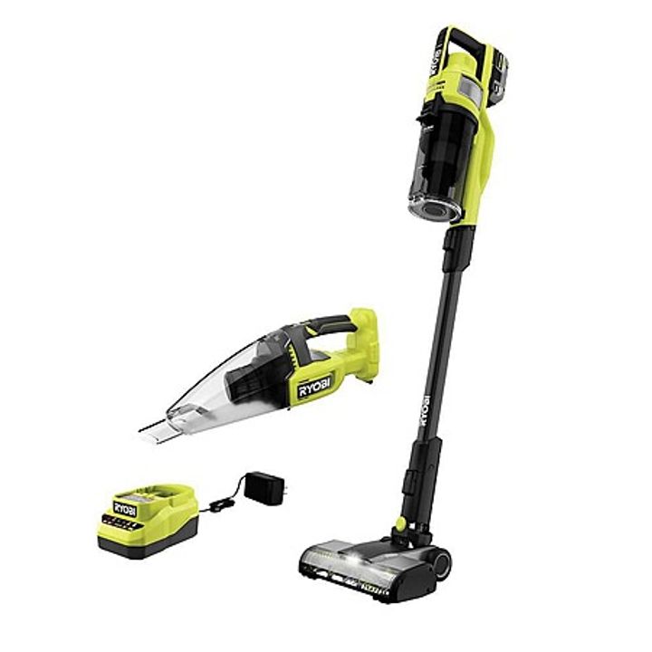 RYOBI ONE+ 18V Brushless Stick Vacuum with 4Ah + 2Ah HP Battery Kit